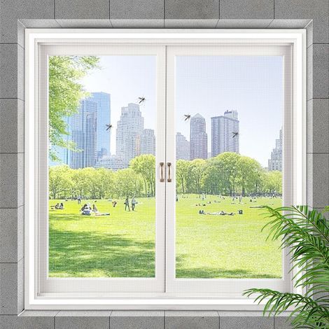 Moskitonetz für Fenster, 110 x 100 cm, selbstklebend, kein Bohren erforderlich, geeignet für Balkon-, Wohnzimmer- und Terrassenfenster, weiß. (1/5)