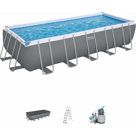 Piscina Desmontable Tubular Bestway Steel Pro Max Rectangular 640 x 274 x 132 cm con Depuradora de Arena de 6.056 l/h, Escalera  y Cobertor
