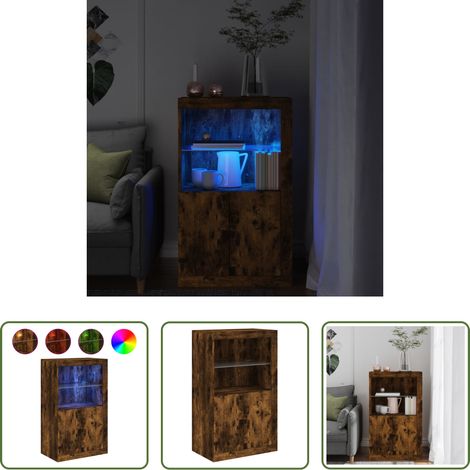 Éclairage LED - Armoire latérale avec lumières LED chêne fumé bois d'ingénierie (1/5)