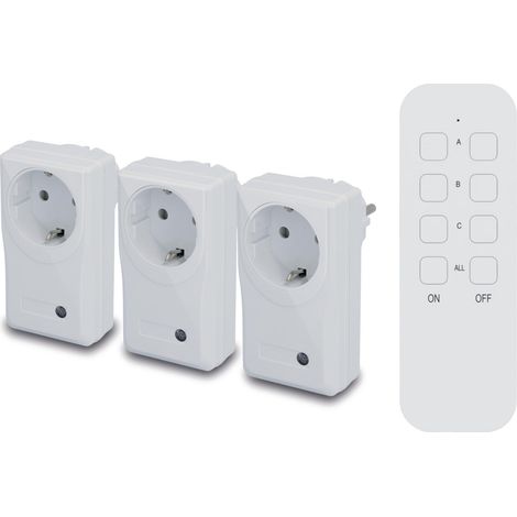 Unitec 48110 Kit interruttore remoto wireless con funzione di autoapprendimento, set di prese radio, 3 prese+1 telecomando, bianco