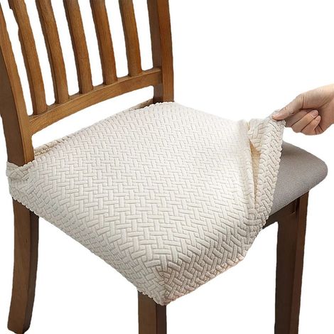 4-teiliges Jacquard-Stuhlkissenbezug-Set – Beige, einfarbig, dehnbar, für Hotel und Zuhause (1/4)