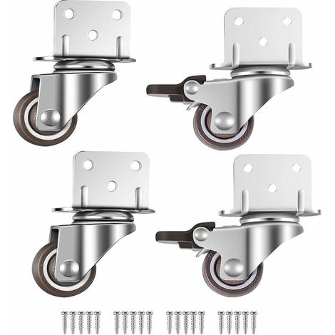 Lot de 4 petites roulettes pivotantes pour meubles, 25 mm avec frein, plaque de montage en L, convient pour meubles, supports de fleurs, crèches (25 mm)-LIAIKI (1/5)