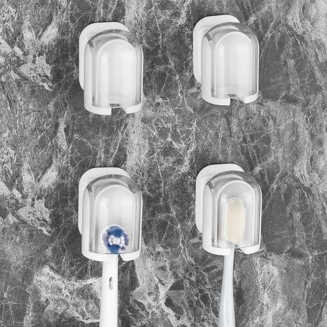 Soporte para cepillo de dientes eléctrico, Color blanco, Soporte para cabezales de cepillo de dientes, 4 piezas, Montaje en pared (1/5)