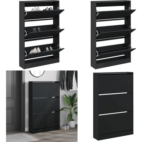 Armoire à chaussures noir 80x21x125,5 cm bois d'ingénierie - Rangement chaussures - Armoire bois (1/5)