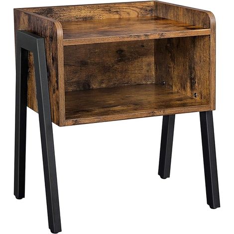 Table d'appoint avec Compartiment Avant Ouvert,Table de Chevet ,Cadre métallique Robuste, Facile à Assembler, Marron Rustique et Noir, Bois d'ingénierie, 42 x 35 x 52 cm (1/5)