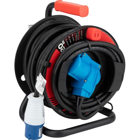 Enrouleur électrique 20m H07RN-F 3G2,5mm² – Prises Schuko et CEE P17 – Indice de protection IP44 – Protection contre surcharge