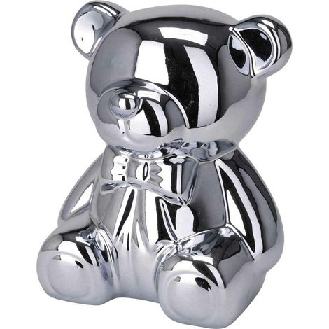 Hucha de cerámica con forma de osito de peluche, plateada (1/4)