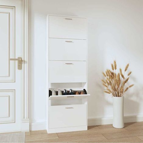 vidaXL Shoe Cabinet High Gloss White 59x17x169 cm Engineered Wood (1/5)