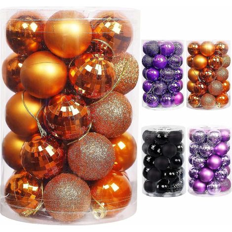 Boules de Noël pré-enfilées, décorations pour sapin de Noël, boules de Noël orange à suspendre (1/5)