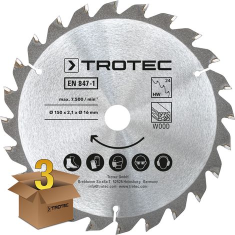 Trotec Holzkreissägeblätter-Set Ø 150 mm (24 Zähne), 3-teilig