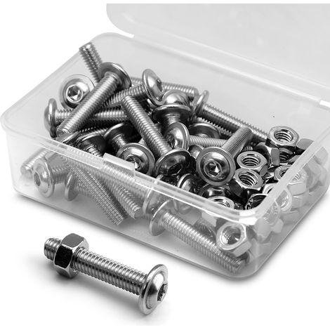 (30 Ensembles) Vis à Six Pans Creux M6 x 20mm Avec Bride et écrous Jeu de Vis à Tête Cylindrique d'Acier Inoxydable 304 (1/5)