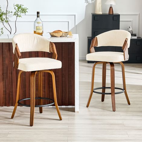 Pack de 2 taburetes de bar con respaldo, 95 cm, madera y tejido blanco DESVIAE (1/5)