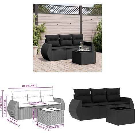 Salon de jardin 4 pcs avec coussins noir résine tressée - Ensemble Salon De Jardin - Meuble De Jardin - Salon De Jardin Design - Mobilier De Jardin Résistant - Fauteuil De Jardin - Home & Living (1/3)