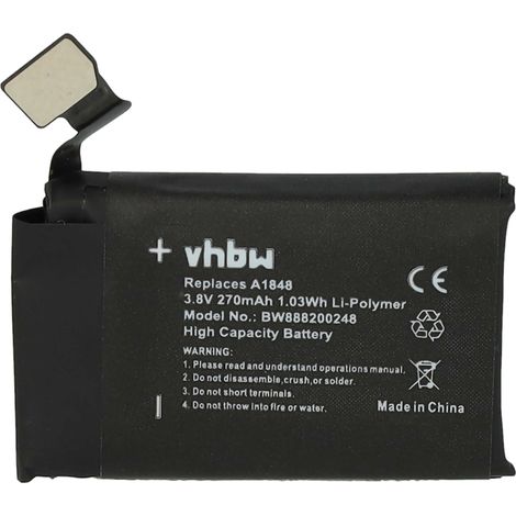 vhbw Akku kompatibel mit Apple Watch MQKX2LL/A, MQKW2LL/A Smartwatch Uhr Fitnessarmband (270 mAh, 3,82 V, Li-Polymer) + Werkzeug-Set