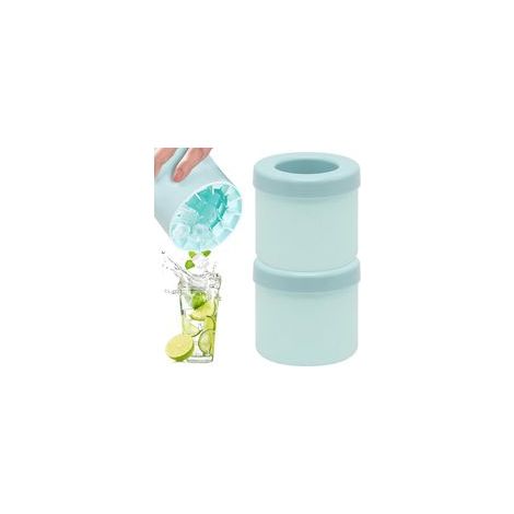 Bac à Glacon,Moule A Glacon Silicone 2PCS Bac à GlaçOns Silicone avec Couvercle Seau à Glace Reutilisable Cylinder Machine à GlaçOns Ice Cube Maker Mini Cube à Glace (Bleu)