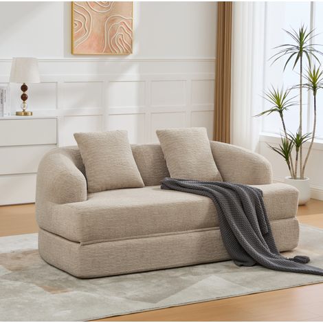 Sofá cama plegable de 2 plazas en chenilla caqui, 157 x 84 x 65 cm DESVIAE (1/5)
