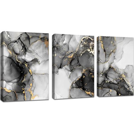 3 Pièces Marbre gris or blanc Tableau Décoration Murale Salon Abstrait Peintures Impression sur Toile Image sur Toile Peintures sur Toile Décoration Murale pour Chambre Maison Bain 30x40cmx3pcs (1/5)