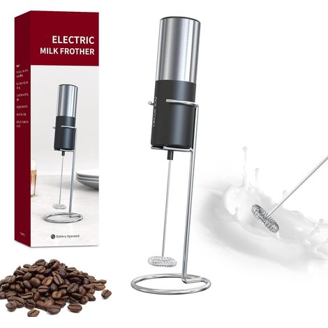 Mousseur à Lait Électrique avec Acier Inoxydable Support Émulsionneur de Lait à Piles Mousseur de Lait Manuel pour Café, Latte, Cappuccino (1/5)