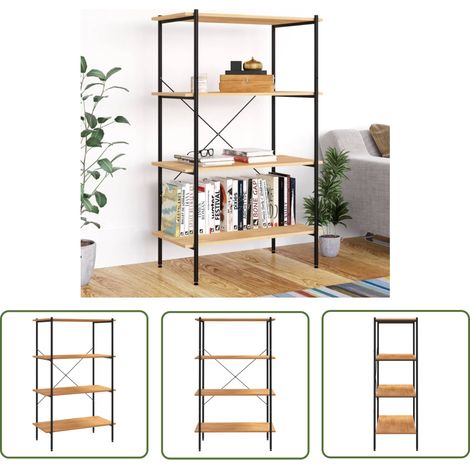 The Living Store Étagère à 4 niveaux noir et chêne 80x40x130 cm - Bibliothèque - Étagère - Rangement - Meuble De Salon - Bibliothèque Design (1/5)