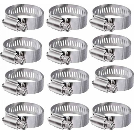 Fascette stringitubo regolabili in acciaio inox 304, confezione da 12 pezzi, per tubi dell'acqua domestici, serbatoi di benzina e tubi flessibili per auto (16-25 mm). (1/4)