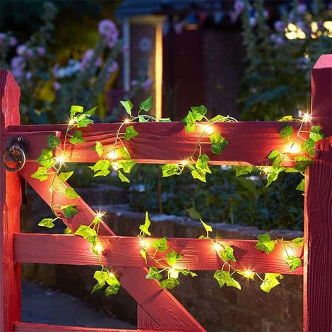 Guirlande lumineuse solaire, 2 mètres, 20 LED, guirlande lumineuse d'extérieur en lierre artificiel, étanche, adaptée aux terrasses de jardin
