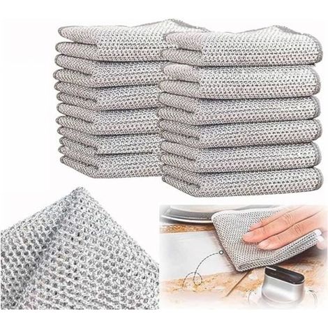 Chiffons à Vaisselle, 12 Pièces Torchon Multifonctionnel en Fil Métallique Anti-Rayures, Réutilisable Chiffons de Nettoyage (1/4)