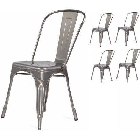 Conjunto de 4 sillas de metal crudo galvanizado - Estilo industrial