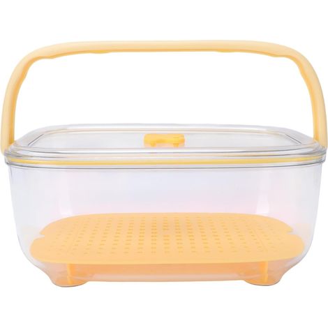 Récipient de Stockage de Fruits et Légumes, Bac de Rangement Hermétique avec égouttoir et Poignée pour Réfrigérateur, Organisation Pique-nique Camping, Plastique ABS Jaune (1/5)