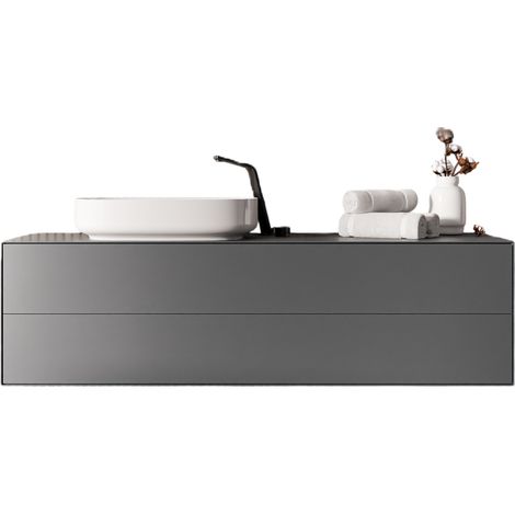BERNSTEIN - Meuble sous vasque Anthracite mat de salle de bain 140x50x45cm (LxPxH) 2 tiroirs coulissants - MILOU140 Anthracite mat