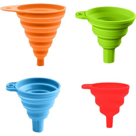 4 Pièces Entonnoir Pliable, entonnoir cuisine, Entonnoirs de Cuisine Entonnoir Pliable Coloré en Silicone Entonnoir Télescopique Portable pour Transfert Liquides et Poudres (S/M/L/XL) (1/5)
