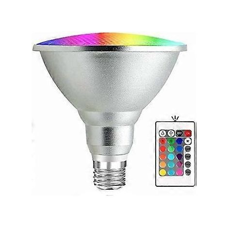 Ampoule LED RGB E27 Par38 20 W avec télécommande IR 24 touches (RGB et blanc froid) [Classe énergétique A+] (1/4)