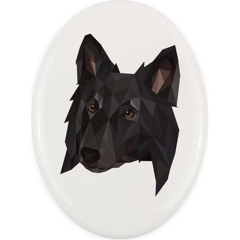 Belgischer Schäferhund, Belgischer Rinderhund – geometrische Fliese mit Foto und Inschrift von Art-Dog (1/4)