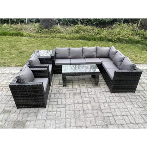 Fimous 8 Seater Rattan Corner Sofa Lounge Sofa Set With Rectangular Coffee Table Side Table 2 Arm Chair Dark Grey Mixed Right Hand (1/5)