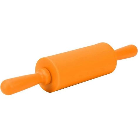 Rouleau à pâtisserie antiadhésif en silicone avec manche en bois pour la pâtisserie, idéal pour la maison, la cuisine et les gâteaux des enfants, 22,5 cm (orange) (1/4)