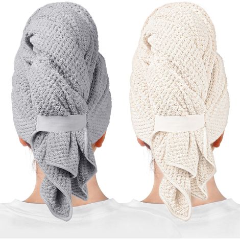 2er-Pack große Mikrofaser-Haartücher für Damen, super saugfähig und schnelltrocknend, geeignet für lockiges, langes und kurzes Haar, Anti-Frizz-Haartücher, 100 x 60 cm