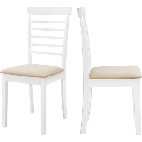 Hallowood Furniture Ledbury White Painted Dining Chairs Set of 2 with Fabric Seat Pad in Warm Cream, Modern Solid Wooden Kitchen Chairs with Ladder Back Design for Home, Restaurant and Café (1/5)