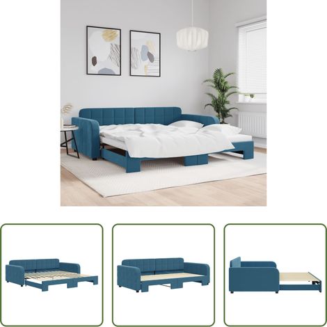 vidaXL Lit gigogne - Lit de jour avec gigogne sans matelas bleu 100x200 cm (1/5)