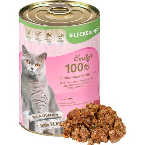 24 x 400 g de nourriture humide pour chats Lecker.Pet® Emily's 100 % muscle de bœuf (1/5)