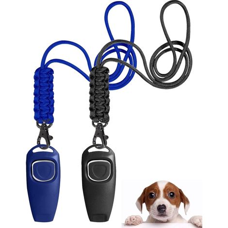 Deux sifflets, adaptés aux éducateurs canins et aux professionnels du dressage comportemental, avec fonction de rappel, noir et bleu. (1/5)