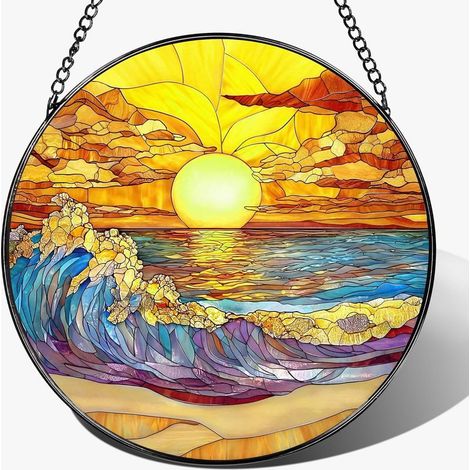 Attrape-soleil vitrail suspendu décoratif, ornement mural maison, idée cadeau Noël pendaison, diamètre : 12.5 cm (1/4)