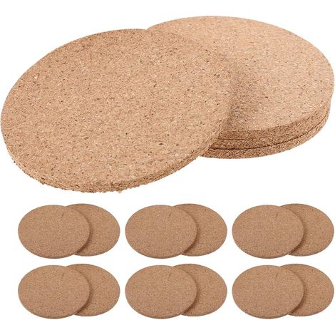 Lot de 20 dessous de plat en liège, 100 mm, 5 mm, ronds, naturel (1/5)