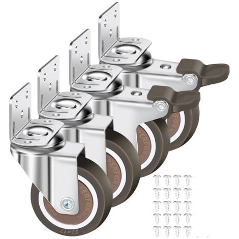 Lot de 4 roulettes pivotantes de 50 mm, capacité de charge de 100 kg, roulettes de type L pour meubles (1/5)