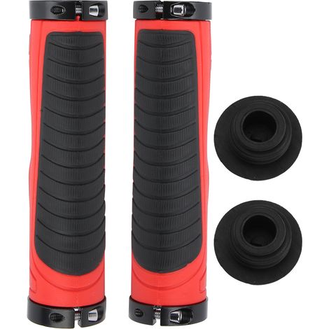 Poignées de Vélo de Montagne Antidérapantes à Double Verrou Noir et Rouge (1/5)