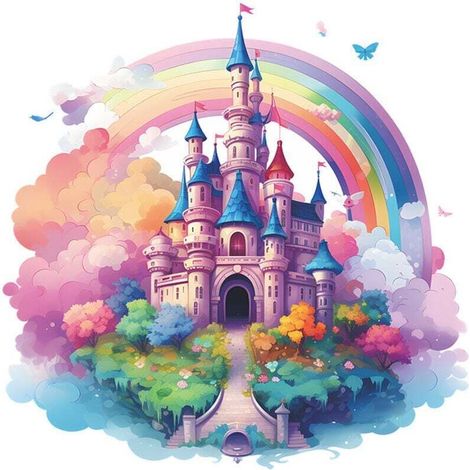 Muraux Château, Décalque Mural Château Arc-en-ciel Des Contes de Fées, Autocollant Mural pour la Chambre des Enfants Filles Décor (1/4)