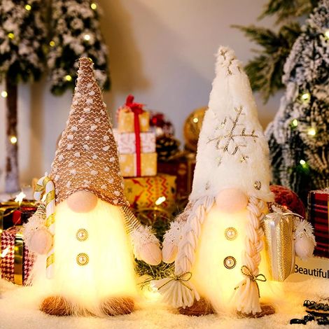 Set di 2 elfi di Natale con luci - Altezza: 32 cm - Peluche - Elfo di Natale con LED - Raccolto autunnale illuminato (1/5)