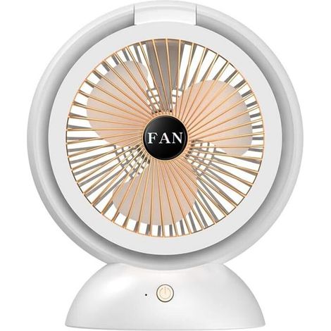 Tischventilator mit Akku und kleiner LED-Leuchte, 180°-Drehung, 4 leise Geschwindigkeitsstufen, USB-Anschluss, tragbar für Zuhause, Büro und Reisen - Crezuo