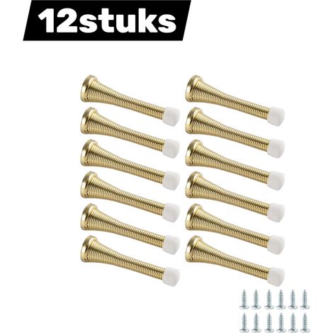 Lot de 12 pièces - Butée de porte - Ressort de sécurité manuel - Protection murale insonorisée - Pour chambres d'enfants et chambres à coucher - Base antidérapante - 8,5 cm - Doré (1/5)