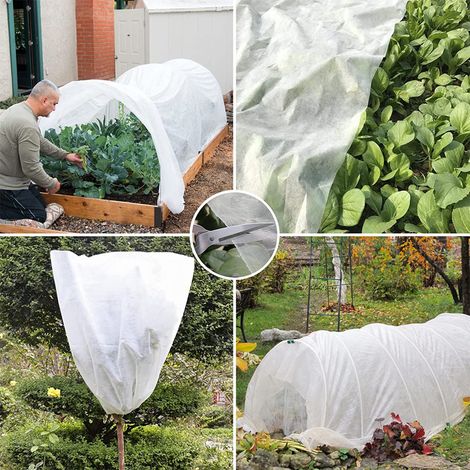 Bâche de protection hivernale en tissu non tissé 50 g/m2 avec piquets de fixation toile d'hiver végétale respirante et antigel 1,6x20M (1/5)