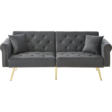 Sofá cama de 2 plazas en terciopelo, respaldo reclinable en 3 posiciones, con patas metálicas doradas y 2 cojines, ideal para espacios pequeños  CHICFURN (1/5)