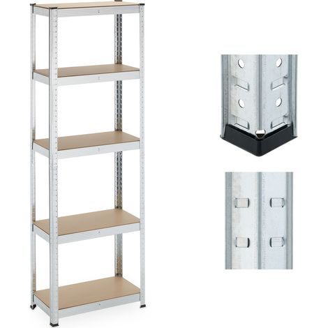 Relaxdays Heavy Duty Shelving Unit, 5 Levels, H x W x D: 180 x 60 x 30 cm, 500 kg max Load, Metal, MDF, Silver (1/5)
